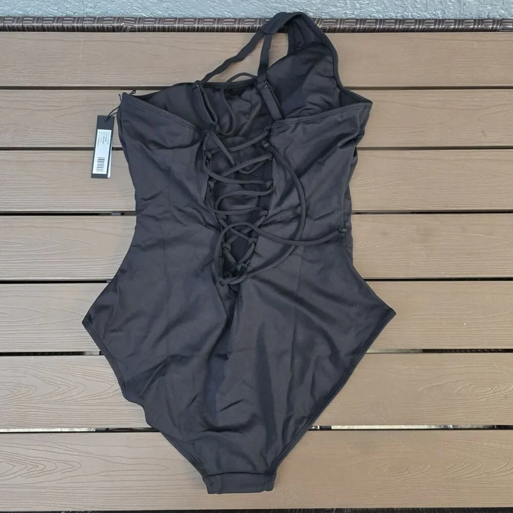 Ta3 Women's Solid One Sidey Corset Shape One Piece Swimsuit Sz XL Short New